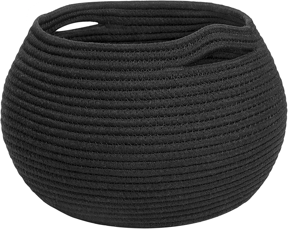 Goodpick Small Rope Storage Basket, Black Round Baskets for Socks, Dog Toys, Towels, Cute Baby Basket for Living Room, Bedroom, Nursery, Towel Baskets for Bathroom, 10 x 8.3 inches