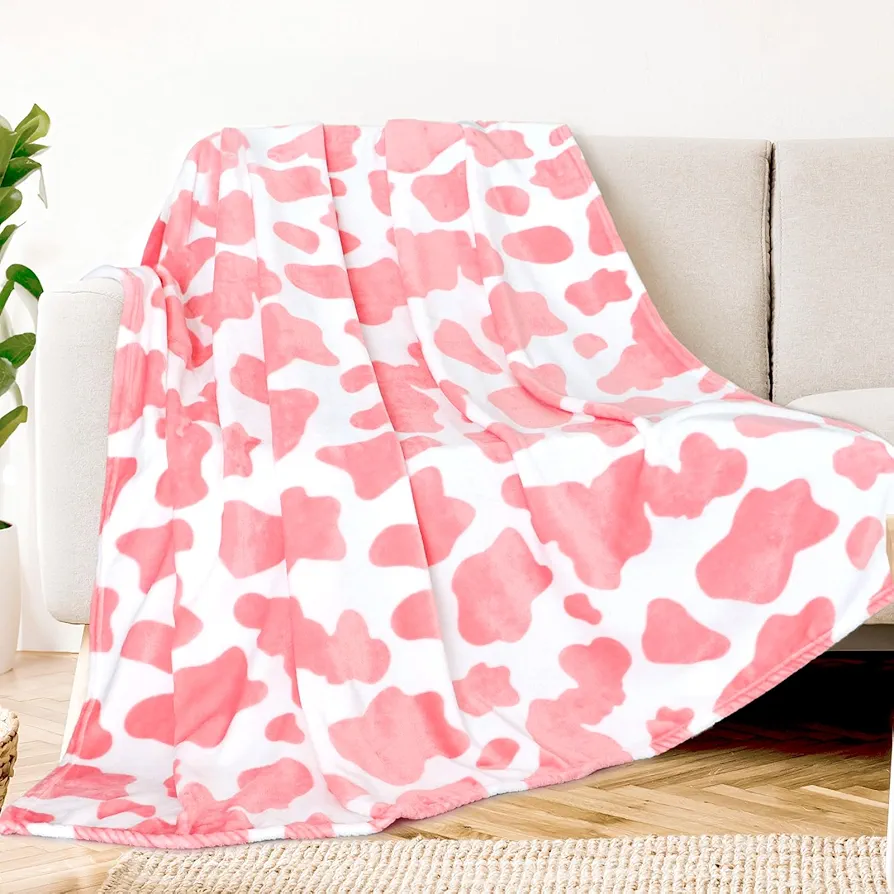 Pink Blanket Throw Plush Cow Print Blanket Soft Fleece Throw Blankets for Bed Soft