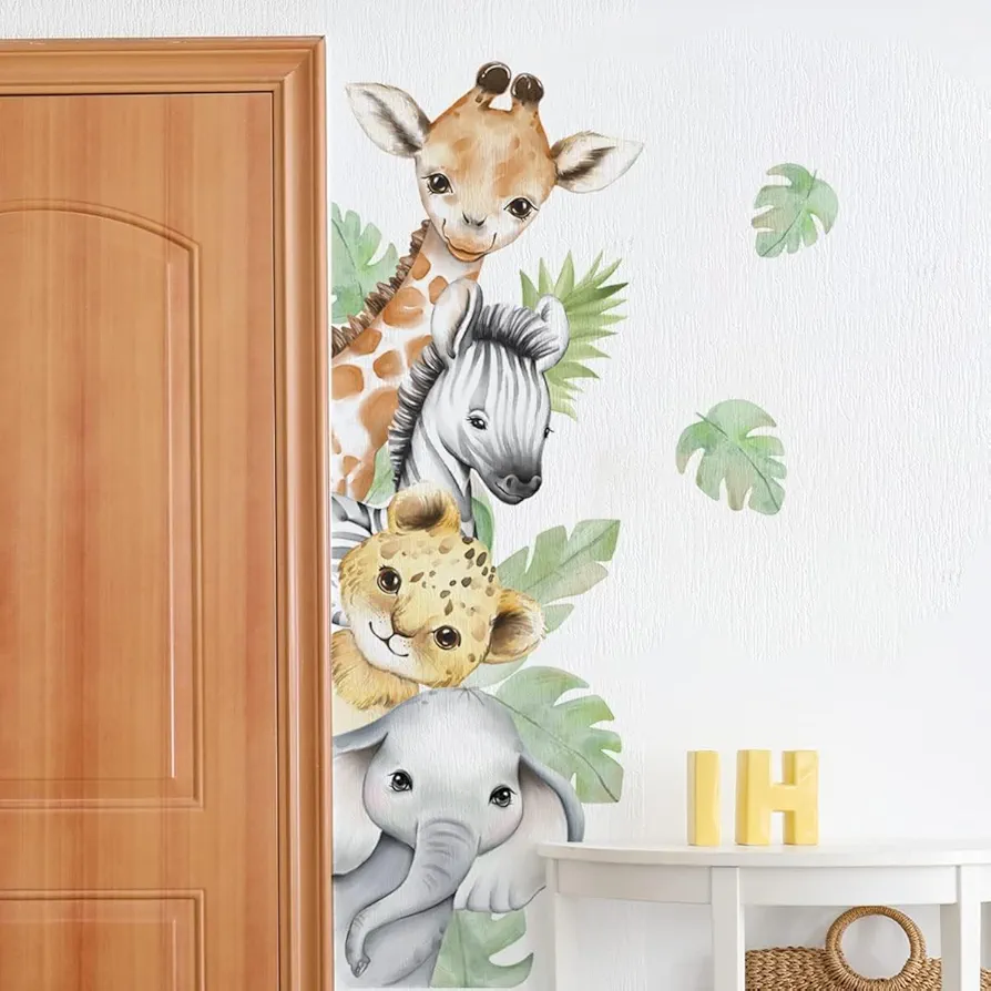 44.88 x 11.75 Inch Watercolor Jungle Animal Wall Decals Forest Animal Wall Sticker Safari Elephant Lion Monkey Wall Decals for Baby Nursery Playroom Bedroom Classroom Kindergarten Wall Decor