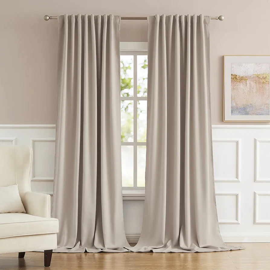 DUALIFE Room Darkening Curtains Rod Pocket/Back Tab 108 Inches Long,Triple Weave Microfiber Privacy Draperies 52 by 108 inch 2 Panels