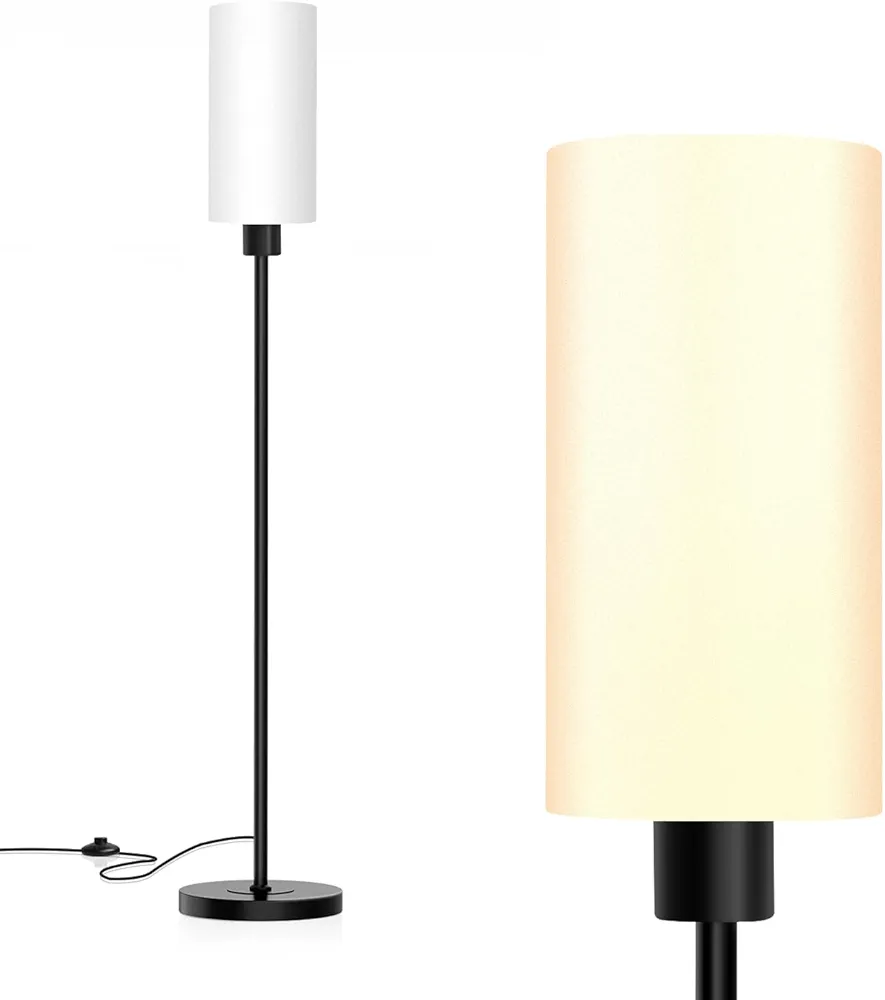 Floor Lamp for Living Room, Modern Standing Floor Lamp with E26 Socket, LED Corner Floor Lamp 68 Inches Tall for Office, Bedroom, Reading or Work - Black with White Lampshade, Bulb Not Included