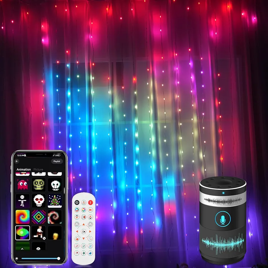 Smart LED Curtain Lights RGB, 6.5 * 6.5ft WiFi Smart Window Lights, IP 65 Waterproof Dynamic DIY Curtain String Lights Indoor Outdoor for Halloween Christmas Decor, Valentine's Day Gift