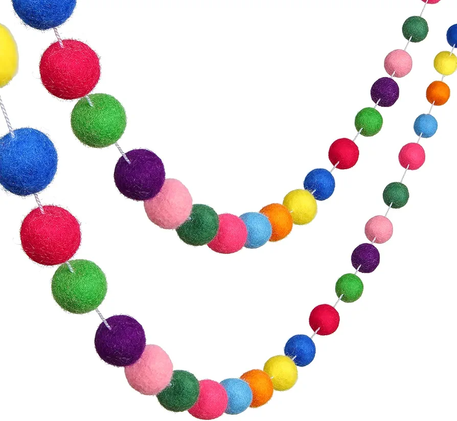 Boao 2 Pcs Wool Felt Ball Garland Colorful Felt Ball Pom Pom Garlands 9.84 Feet 70 Balls Hanging Garland Banner for Classroom School Home Wall Party(Assorted Colors)