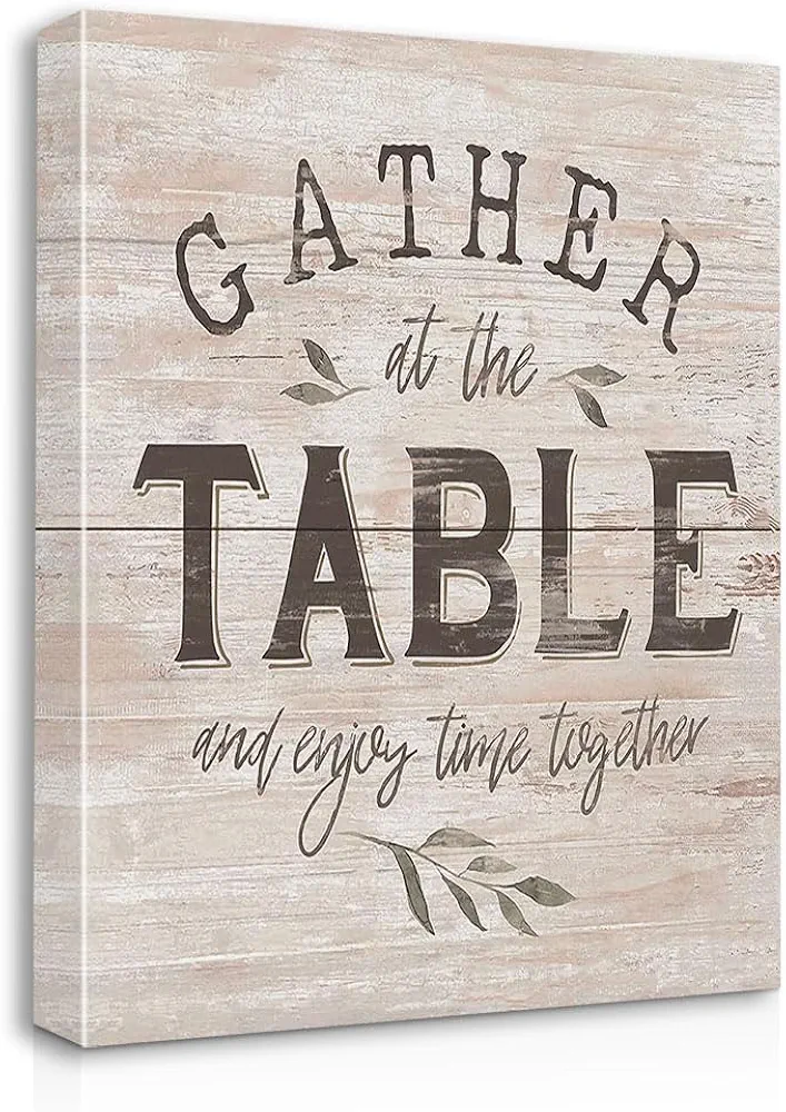 Inspirational Quote Gather At The Table And Enjoy Time Together Canvas Wall Art Prints Artwork Signs Framed For Farmhouse Home Dining Room Kitchen Decor,11X14 inch,Housewarming Gifts(676)