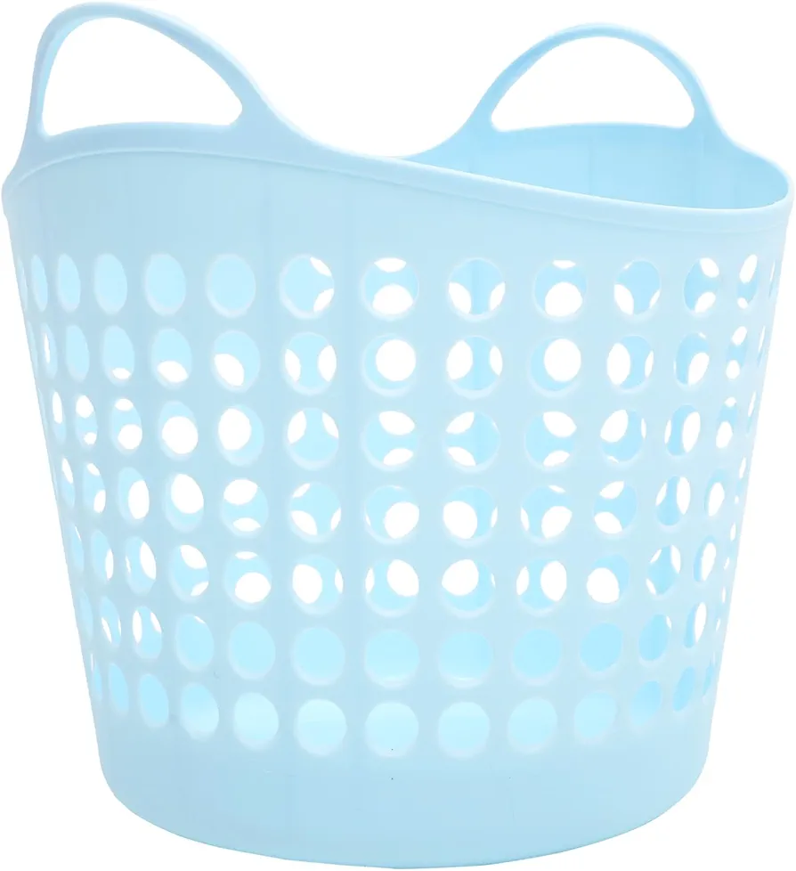 BESTOYARD Flexible Laundry Basket Plastic Laundry Hamper Clothes Basket with Side Handles Portable Ventilated Round Bin Container Organizer for Bedroom Laundry Room 30L