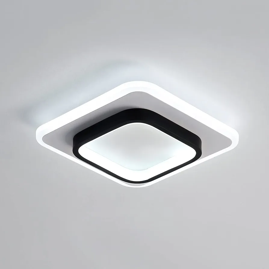 LED Ceiling Light 22W Modern Ceiling Lamp, Cool White 6500K 9.5 Inch Square Close to Ceiling Lights for Bedroom Hallway Office Kitchen Dining Room Entrance(Black & White)