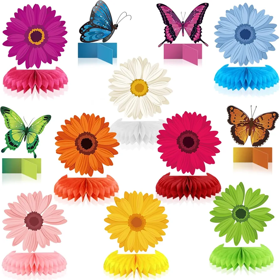 24 Pcs Sunflower Honeycomb Centerpiece Table Toppers Spring Centerpiece Table Decorations Spring Party Decoration Flower Decor for Women Kids Office Classroom Birthday Easter Butterfly Party