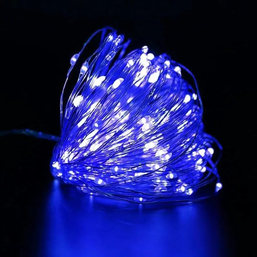 Mini String Lights Battery Operated Blue for Bedroom,Indoor-Outdoor, Crafts, Kids, Party, Birthday, Room Decoration- plugin Water Proof 100M