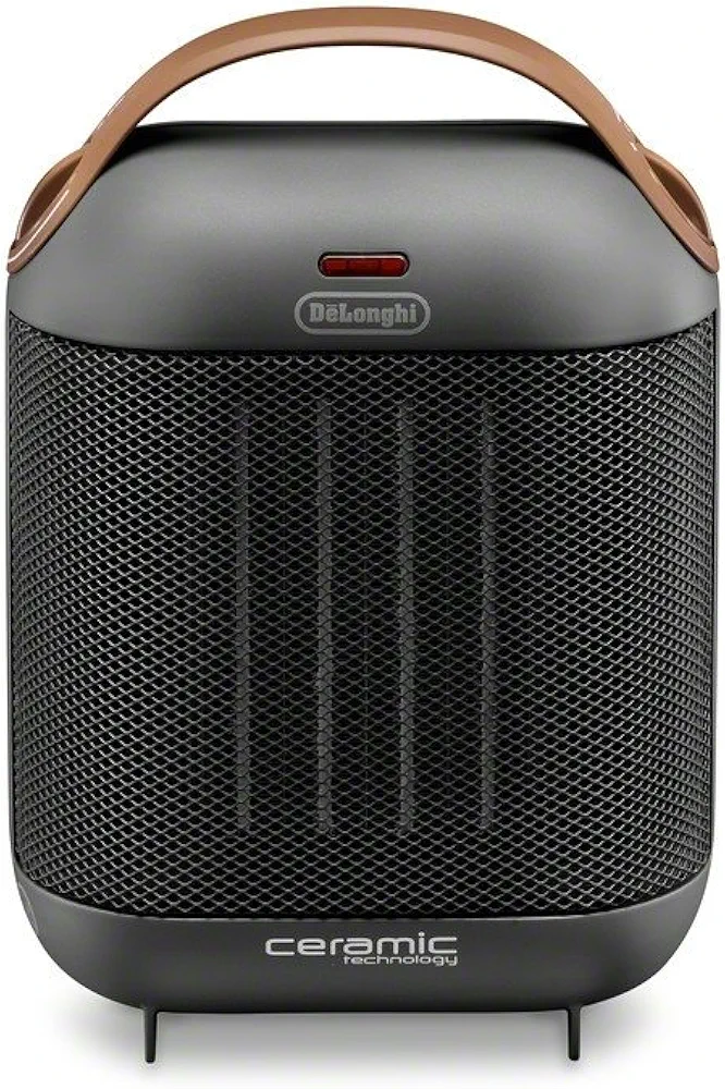 DeLonghi Capsule Electric Space Heater, 1500w compact and stylized portable space heater for indoor use in office bedroom, thermostat, ceramic heater, fan only option, safety features, HFX30C15