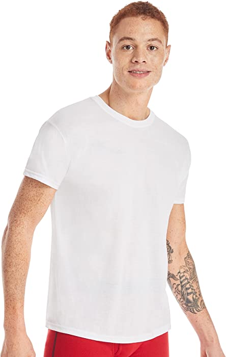 Hanes Men's White T-Shirt Pack, Moisture-Wicking Crewneck Undershirt 5-Pack, Performance White Crewneck Tees, 5-Pack