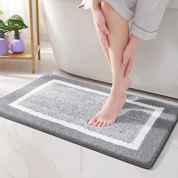 Color G Bathroom Rug Mat, Ultra Soft and Water Absorbent Bath Rug, Bath Carpet, Machine Wash/Dry, for Tub, Shower, and Bath Room (16"x24",Grey and White)