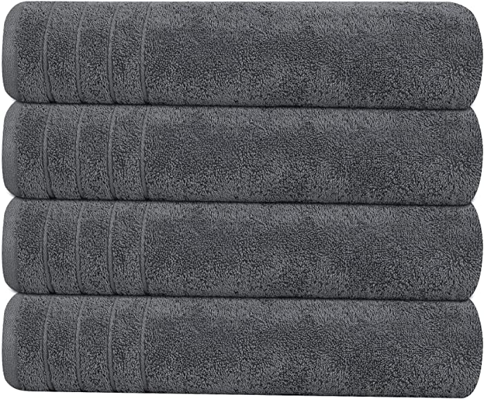 Tens Towels Large Bath Towels, 100% Cotton Towels, 30 x 60 Inches, Extra Large Bath Towels, Lighter Weight & Super Absorbent, Quick Dry, Perfect Bathroom Towels for Daily Use (Pack of 4) (Dark Grey)