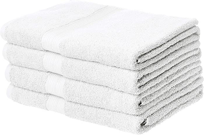 Amazon Basics Fade-Resistant Cotton Bath Towel - 4-Pack, White