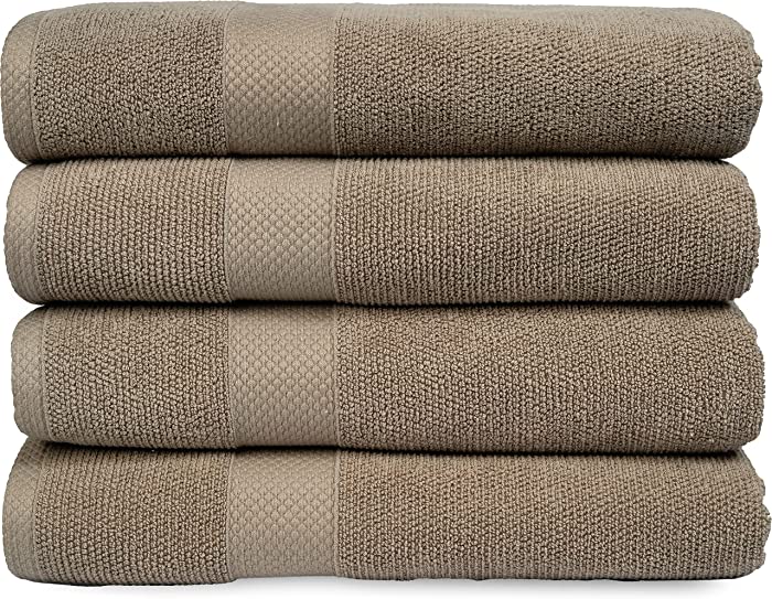 Maura Premium Bath Towels 100% Cotton 27x54 Ultra Absorbent Quick Dry 4 Pack Soft Terry Bath Towels Set for Bathroom, Hotel and Spa Quality, Taupe