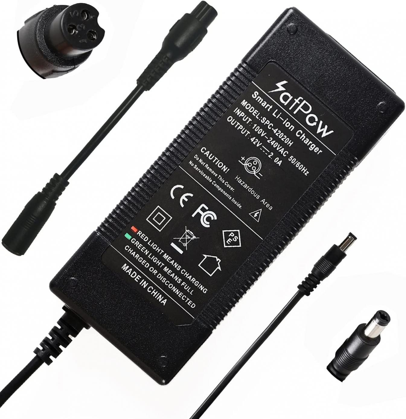 SafPow Upgraded 42V 2A Charger for Gotrax. Specially Designed For Gotrax GXL V2, G2, G3, G4, Apex, Glider, XR Elite, XR Ultra and 3 prong 36V Lithium-ion Battery. 2 DC Plugs: 1 prong and 3 prong.