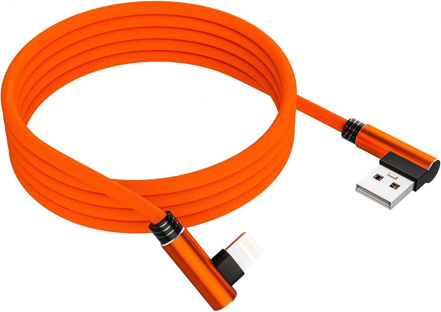 Ironten 6ft L Shape Braided Nylon Lightning Cable [1-Pack], Apple MFi Certified for iPhone Chargers, iPhone 13 Pro/13 Pro Max/13/SE/12 Pro/12 Pro Max/12 Mini/12 and More (Orange)