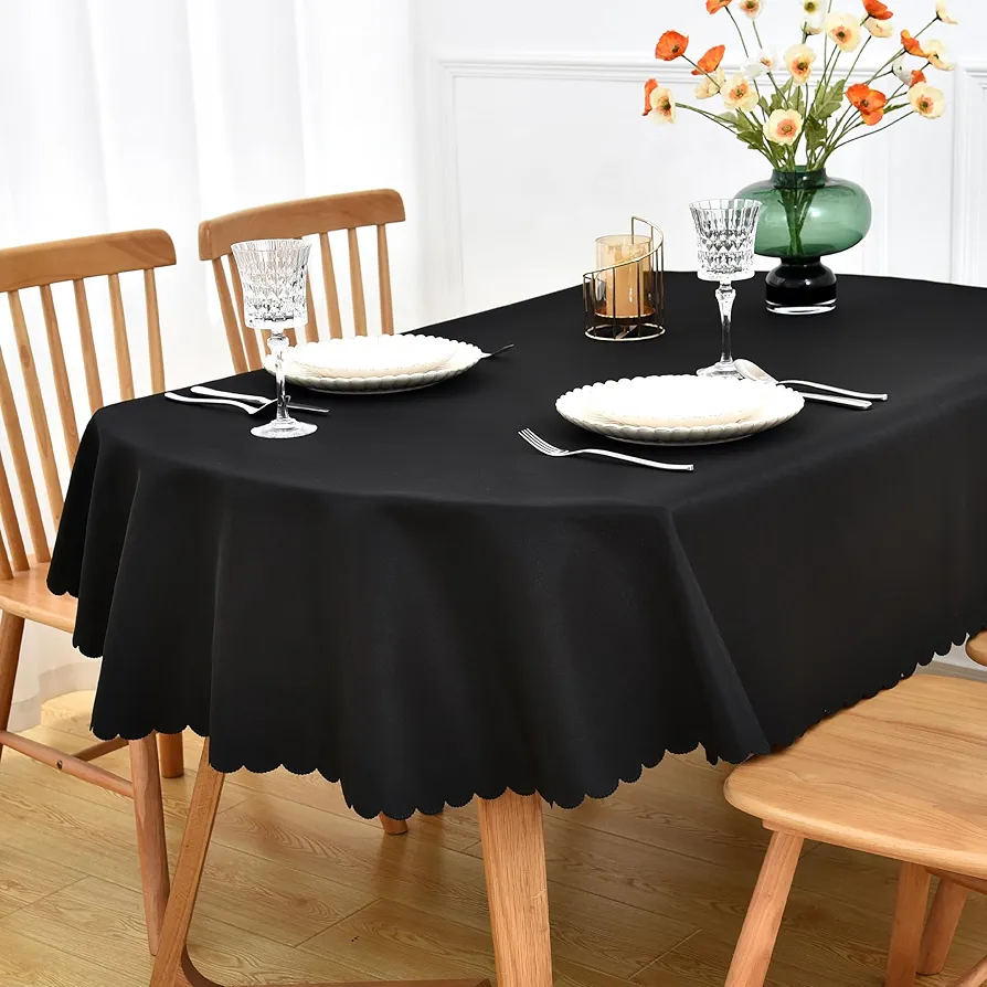 Oval Tablecloth Polyester Fabric Table Cloth Scalloped Edge Washable Table Cover Solid Black 60x84 Inch Tablecloth for Daily Use Kitchen Dining Party Wedding