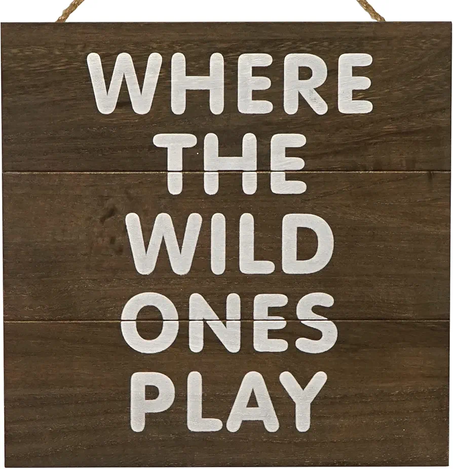 Where the Wild Ones Play Sign - Playroom Decor for Kids, Woodland Nursery Decor, Rustic Wood Toddler Room Wall Decor Hanging Sign for Kids Bedroom Decor, Baby Nursery Gifts