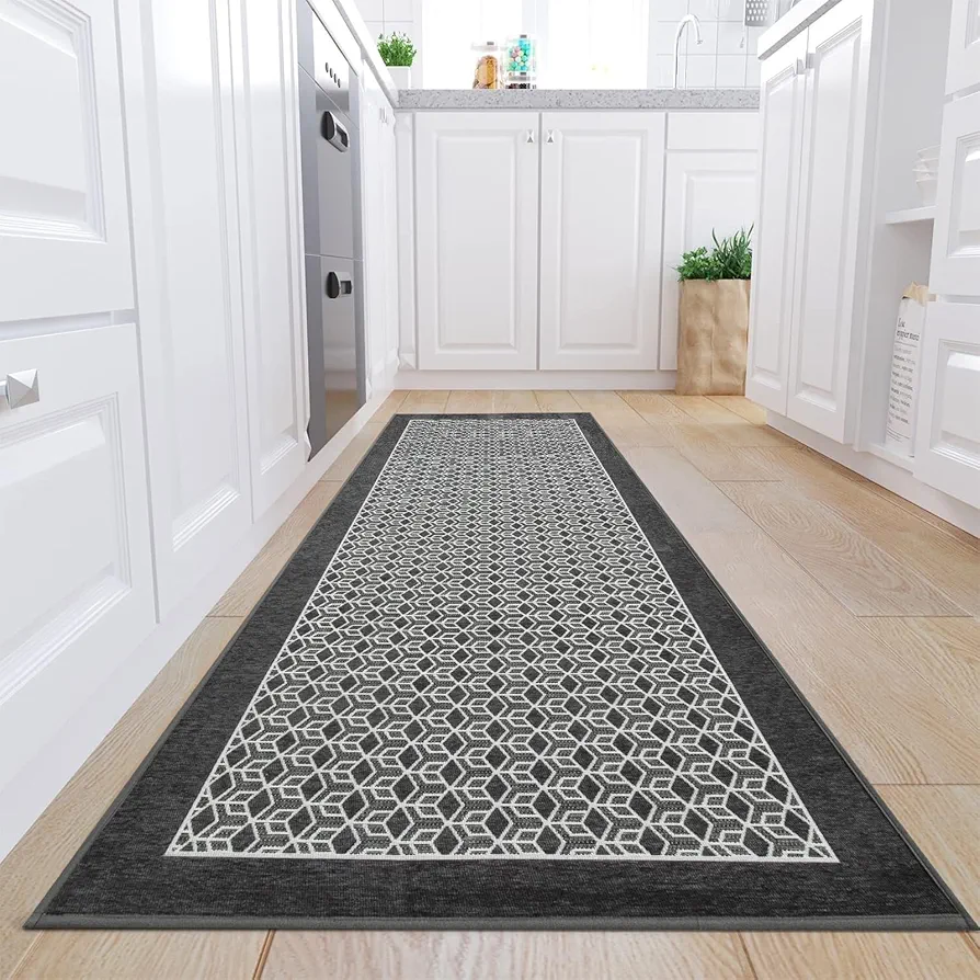 KIMODE Farmhouse Kitchen Runner Rugs 30"x70",Non-Slip Washable Runners for Kitchen Floor,Absorbent Grey Kitchen Mats for Floor,Hallway Runner Rug for Front Sink/Hallway/Laundry Room