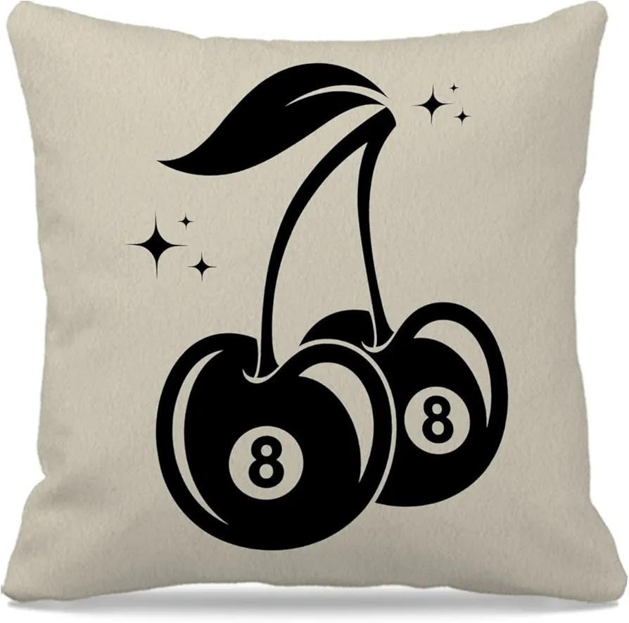 Trendy Retro Y2K 8 Ball Cherry Funky Throw Pillow Covers 18x18, Y2K Room Decor Aesthetic, Downtown Girl Room Decor, College Dorm Decor, Trendy Home Decor