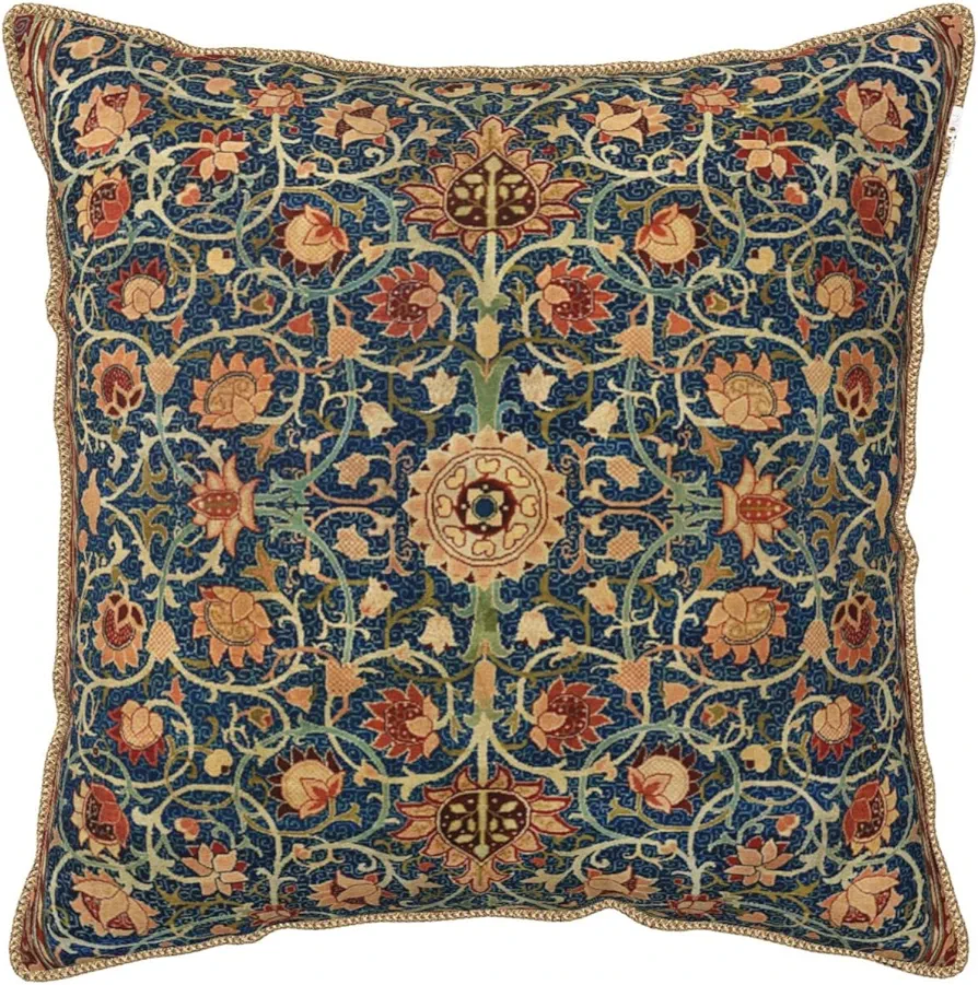 William Morris Vintage Floral Velvet Throw Pillow Covers Home Art Deco Pillowcase Square Pillow Case Cushion Cover for Bed Sofa Living Room Car Indoor and Outdoor 18"X18"