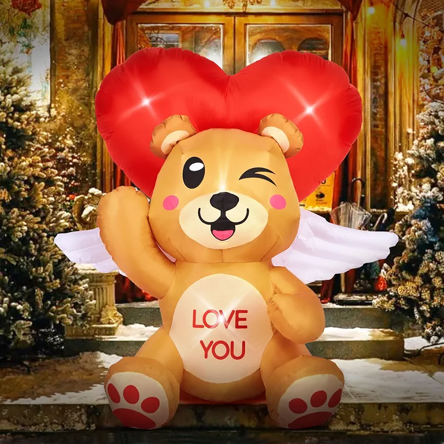 CAMULAND 4FT Anniversary Decor Valentines Day Inflatables Outdoor Decorations Bear Love with LED Lights, Blow Up Romantic room Décor for Wedding Proposal, happy Aniversario Yard Party