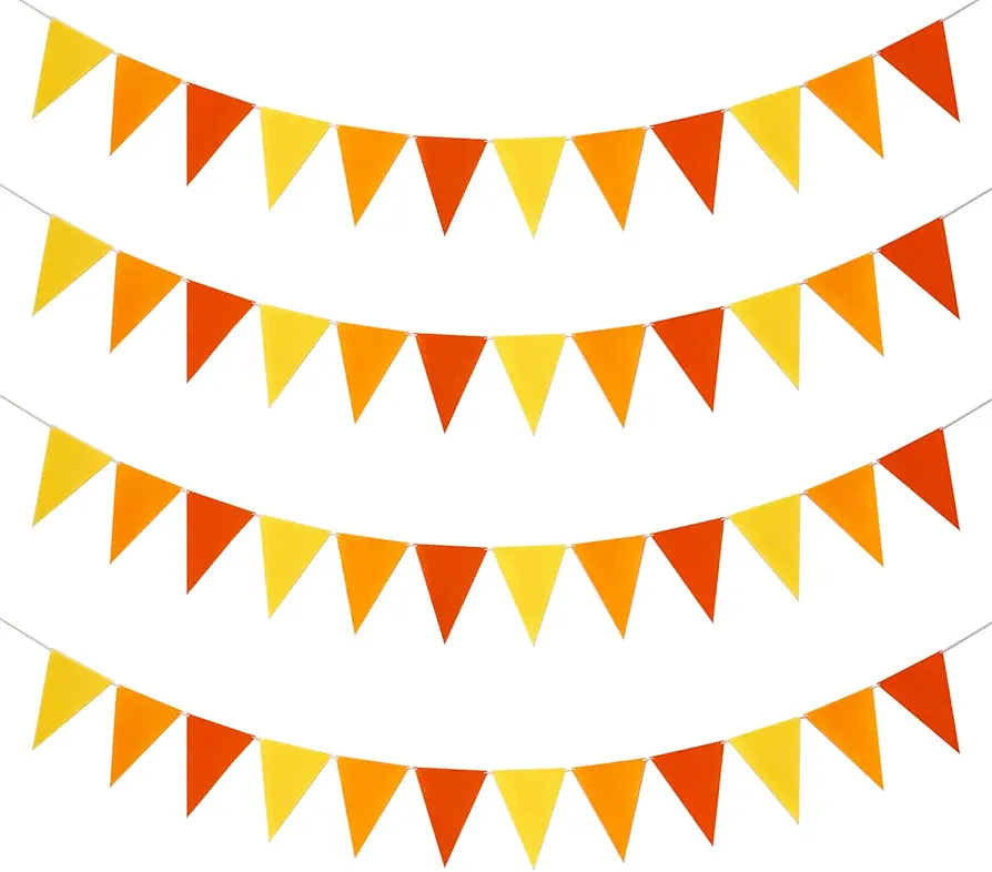 16.4Ft Orange Yellow Felt Bunting Banner Triangle Flags Hanging Garland Pennant for Birthday Wedding Baby Shower Hen Tea Fall Party Classroom Nursery Home Kids Room Outdoor Garden Decorations