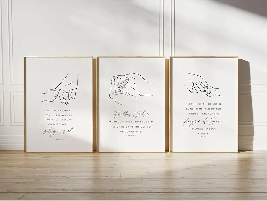 Nursery Scripture Wall Art Set of 3 Nursery Bible Verse Wall Decor Baby Christian Canvas Wall Art Nursery Christian Artwork Bible Verse Poster for Kids Room Living Room Wall Decor 12x16 Inch Unframed