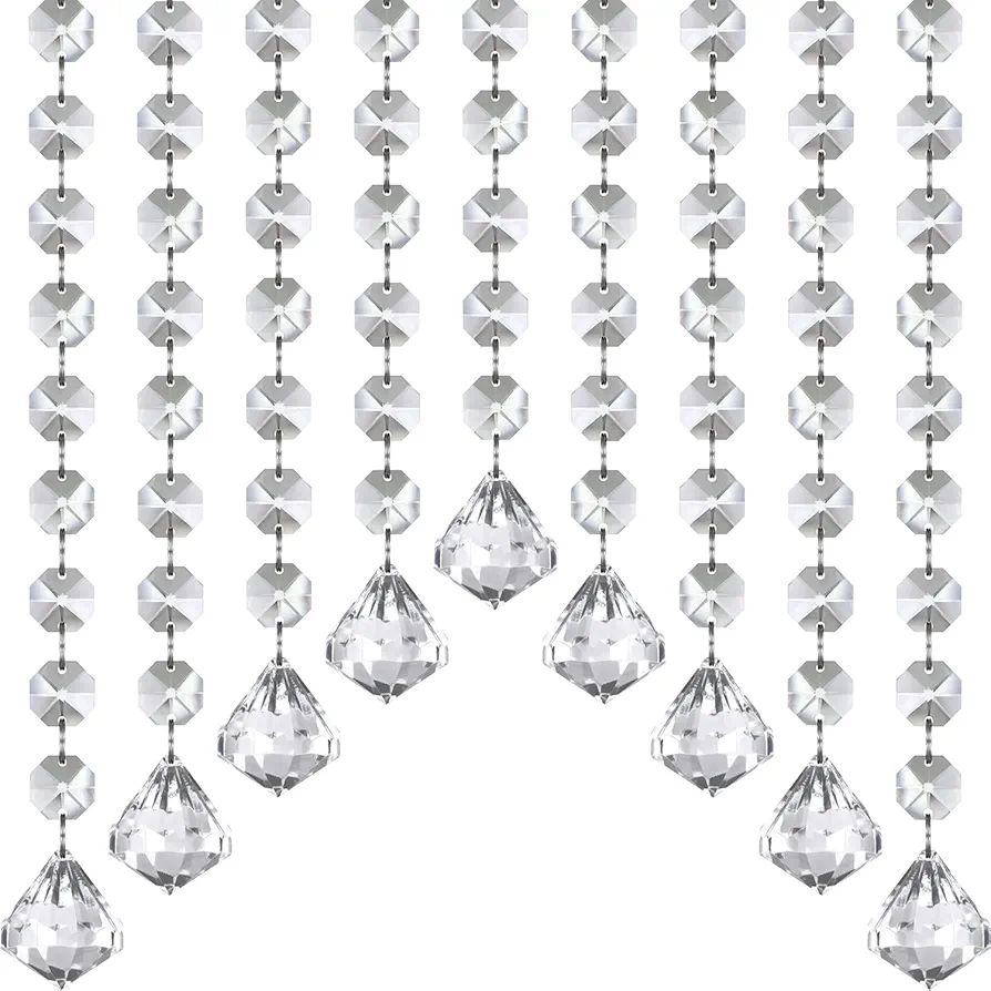 Jishi 33ft Crystal Garland Strands, Hanging Crystal Beads Strings Decorations for Centerpiece Doorway Clear Acrylic Diamond Chandelier Prisms, Gem Bead Chain Garland Curtain, Christmas Tree Ornaments