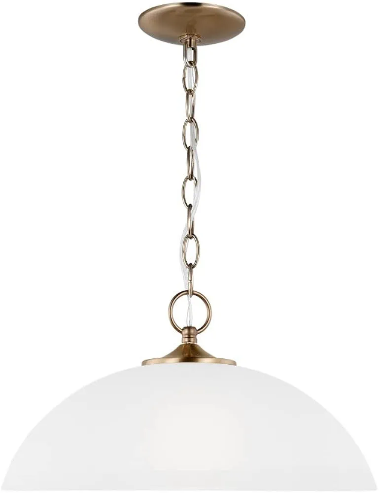 Generation Lighting 1-Light Geary Transitional Pendant Light Fixture Satin Brass 6516501-848, Modern Ceiling Light Fixture for Home Décor, A19 Bulb Candelabra for Foyer or Living Room Décor