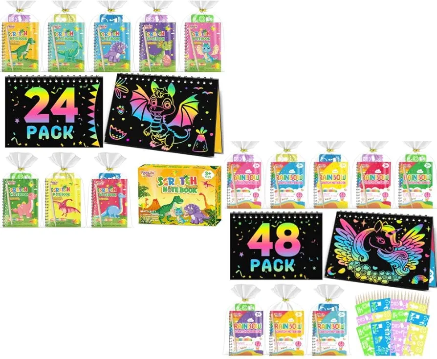 72 Pack Scratch Art Notebook Party Favors for Kids Goodie Bags Stuffers for 3-8 Year Old Girls Boys Art Craft Kit for Classroom Halloween Birthday Christmas Gifts