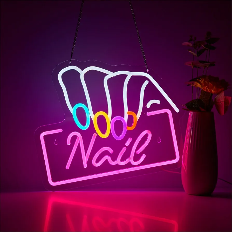 Pink Nails Salon Neon Sign for Wall Decor, Nails Salon LED Neon Signs Lights for Beauty Room Girly Store Nails Salon Decor Gift Light and Shop Decoration Gift (Pink Nails)