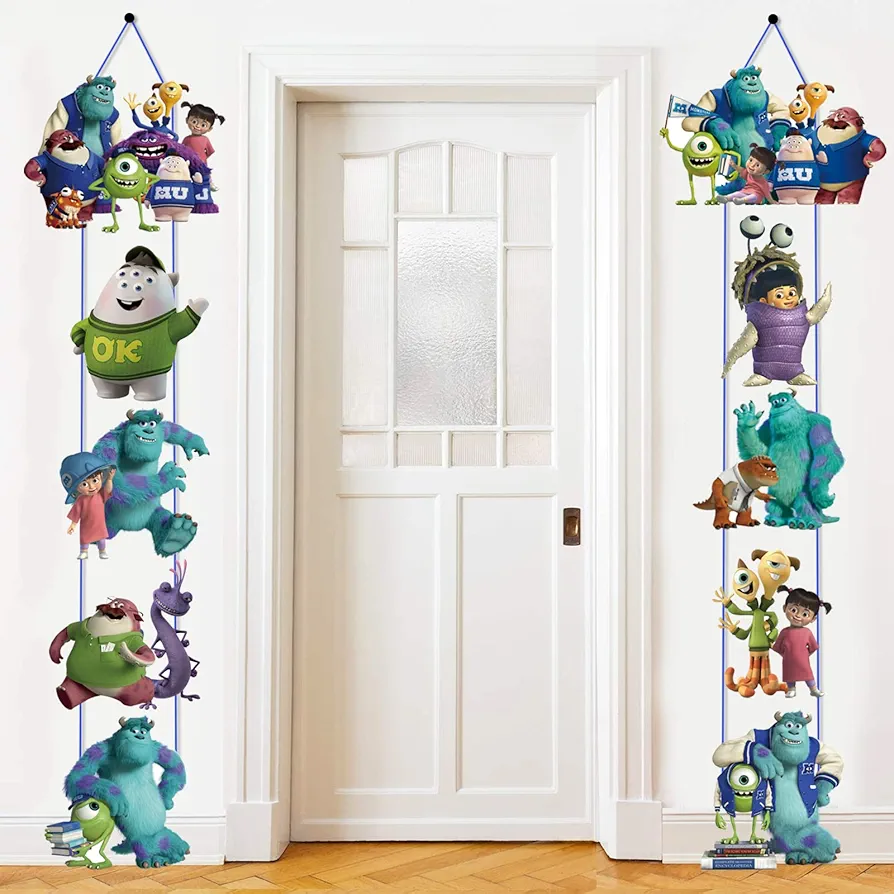 Monster Inc Door Sign Banner Decoration for Outdoor Monster Inc Hanging Porch Signs Decor for Monster Inc Birthday Party Supplies Decoration