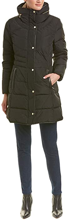 Cole Haan Women's Taffeta Down Coat with Faux Fur Collar