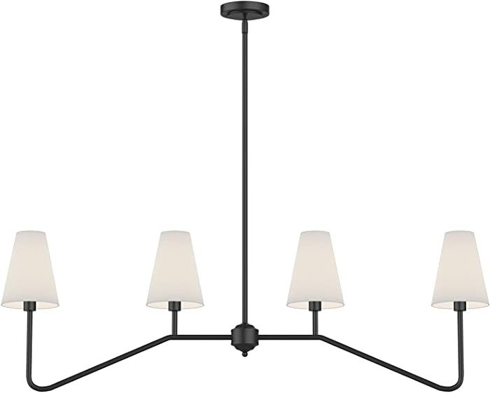 Electro bp;47"W 4-Light Linear Kitchen Island Lighting Fixture Classic Chandeliers Matt Black with White Linen Shades 160W