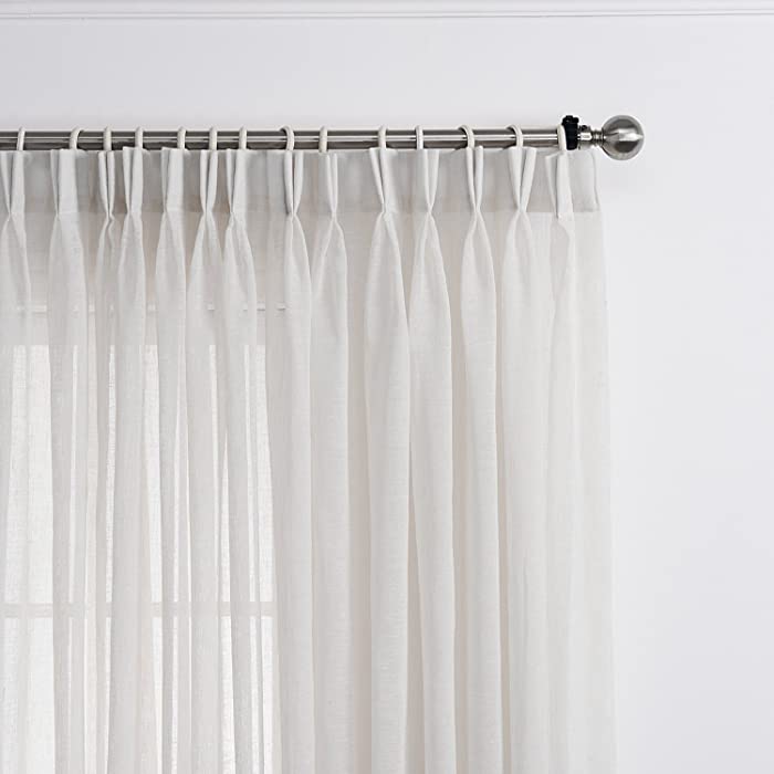 LANTIME Semi Sheer Curtains 96 inches Long, Faux Linen Double Pleated Window Sheer Curtains Panels Drapery for Home, Hotel, Office, 52" W x 96" L Inch Each, Set of 2, White