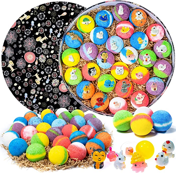 Bath Bombs for Kids, 28 Bath Bombs with Toy Inside, Gentle and Kid Safe Bubble Bath Fizzies, Birthday or Easter Gift for Girls and Boys