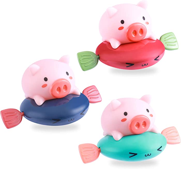 YSSHUI Bath Toys, Wind Up Swimming Pig Toys Floating Baby Pool Bathtub Toys for Kids Toddlers Boys and Girls (3 Pack)