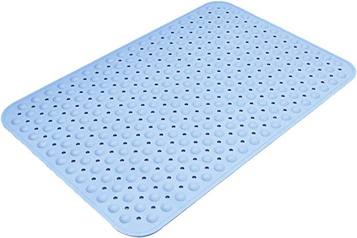 FALEJU Extra Large 35 x 23 Inch Bath Tub Shower Mat with Suction Cups, Pool Anti-Slip Thickened Mat Large Bathroom with Drain Holes Shower Floor Mat Home Mat, Blue