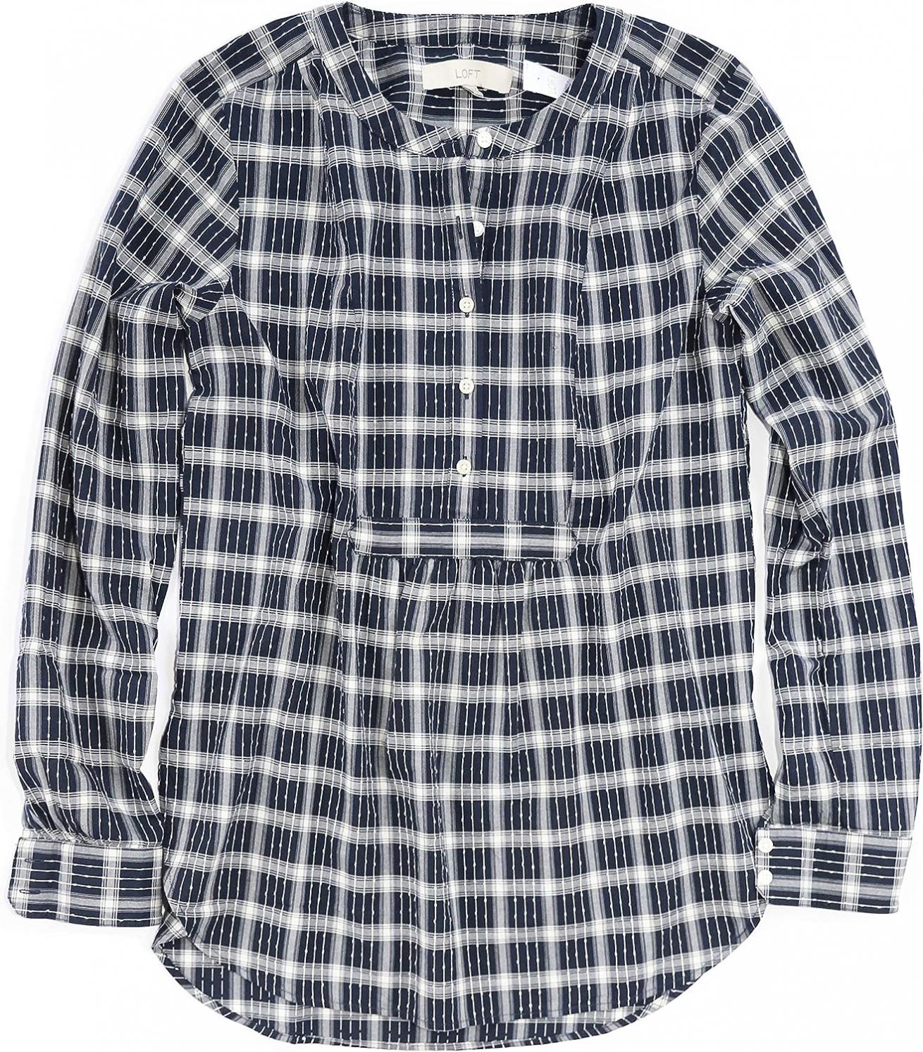 Ann Taylor LOFT Women's Navy Plaid Woven Tunic