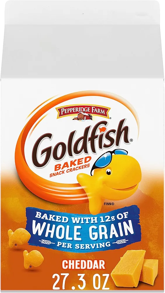 Goldfish Cheddar Cheese Crackers, Baked with Whole Grain, 27.3 oz Carton (Pack of 6)