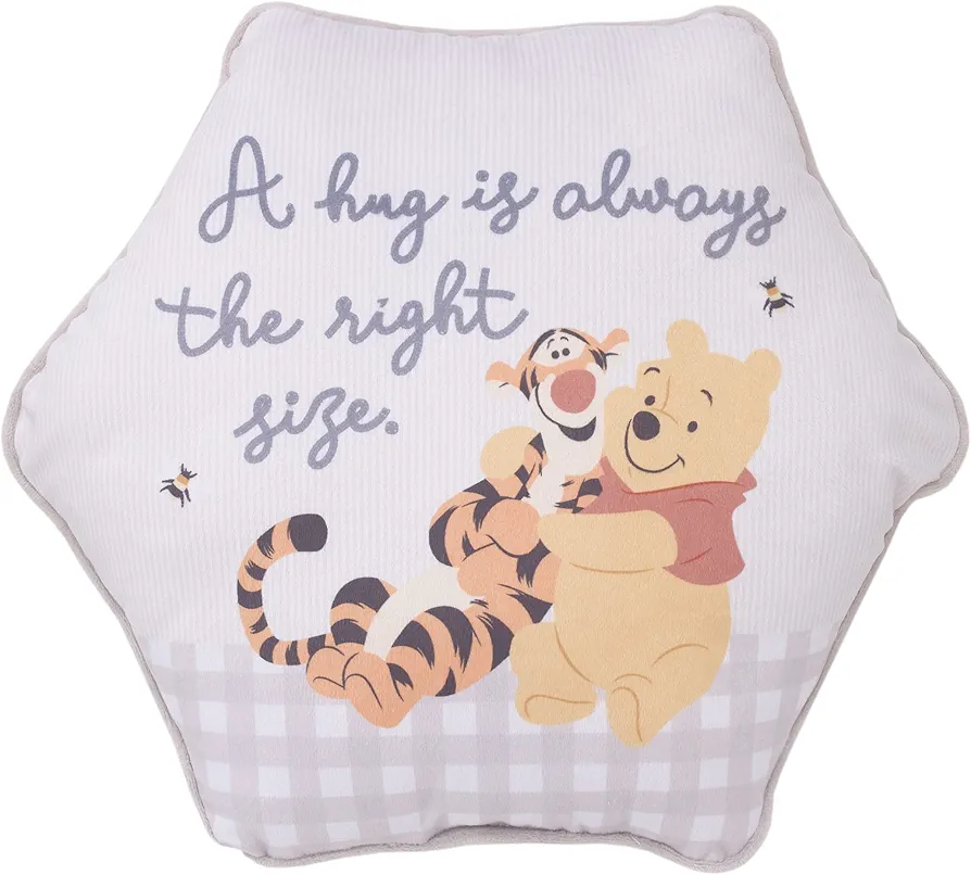 Disney Winnie the Pooh Hugs and Honeycombs Grey and White Gingham "A hug is always the right size" with Tigger Decorative Pillow