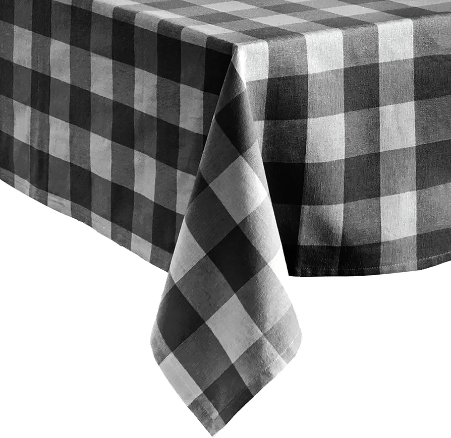 Elrene Home Fashions Farmhouse Living Buffalo-Check Tablecloth, 52" x 70", Black/White