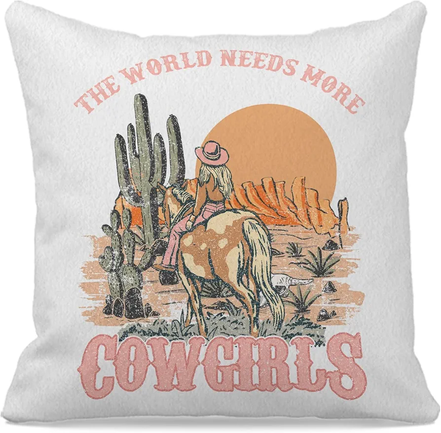 Western Retro Cowgirl The World Needs More Cowgirls Decorative Throw Pillow Case 18″×18″,Western Cowgirl Retro Decorations For Home Bedroom Living Room Dorm,Cowgirl Gifts for Cowgirls Teen Girls