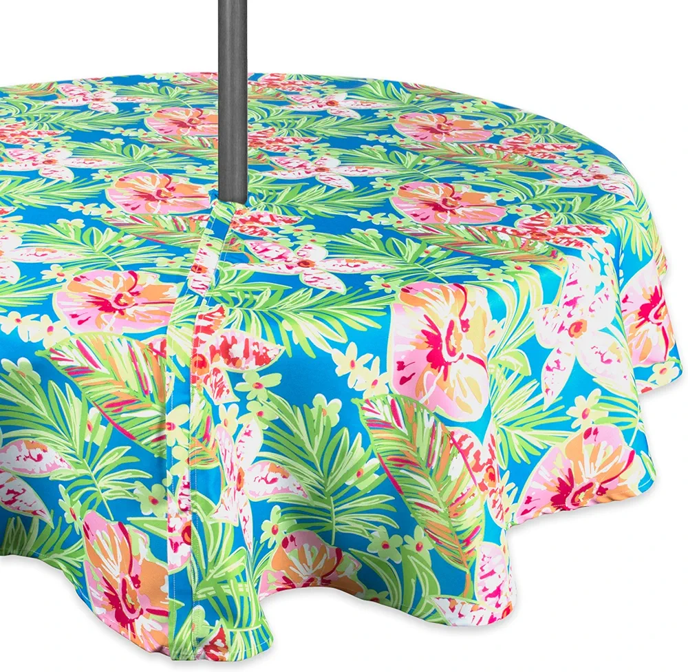 DII Summer Floral Outdoor Tabletop Collection, Stain Resistant & Waterproof, 52" Round w/Zipper, Floral