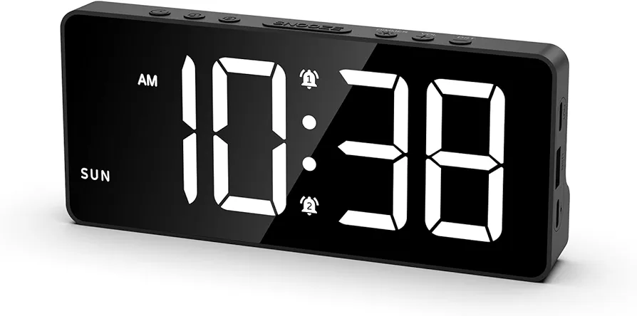 ORIA Digital Alarm Clock for Bedroom, LED Alarm Clock with Large Display, Rechargeable Desk Clock with Date, Adjustable Volume Brightness, Snooze, Type-C Port, for Home Office Living Room