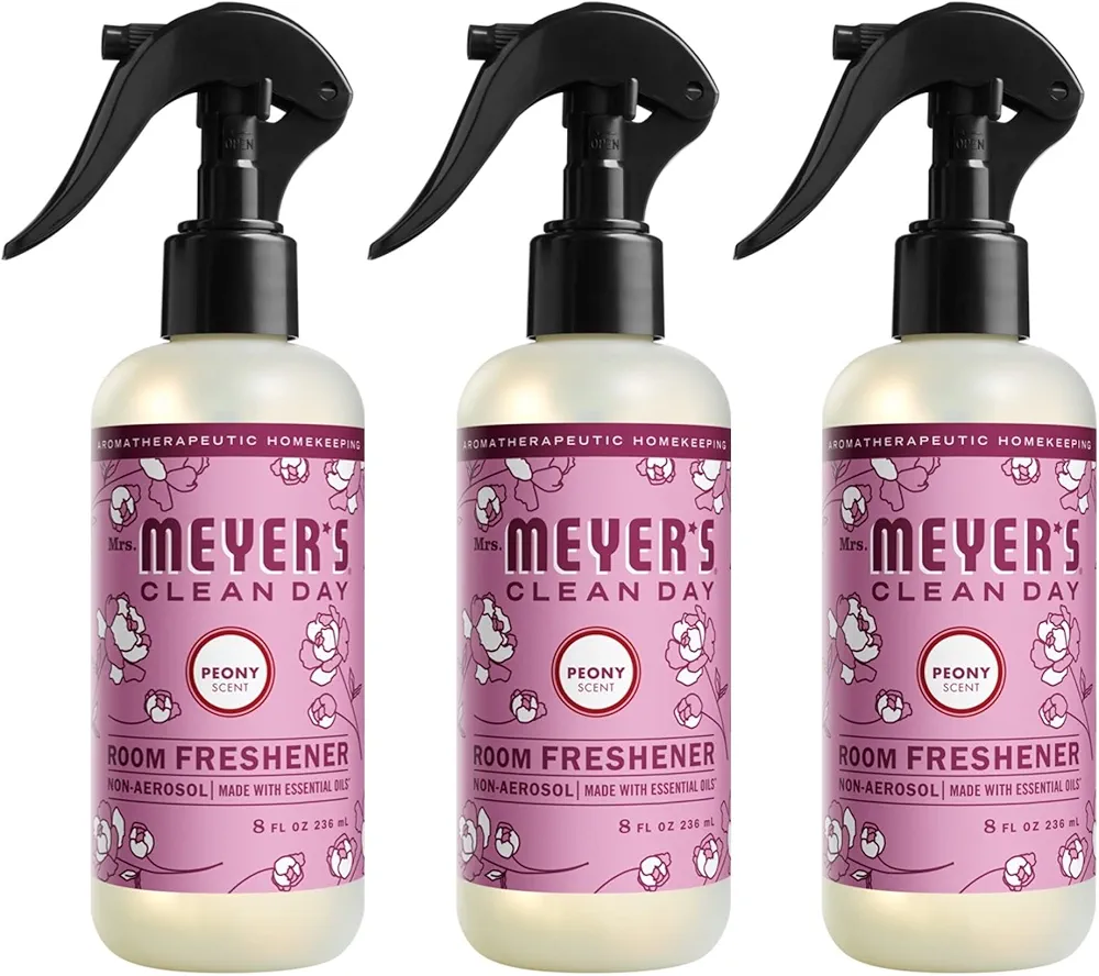 MRS. MEYER'S CLEAN DAY Room and Air Freshener Spray, Non-Aerosol Spray Bottle Infused with Essential Oils, Peony, 8 fl. oz - Pack of 3