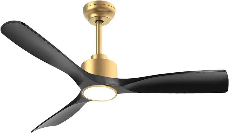 52 Inch ETL Listed Quiet DC Motor High CFM Ceiling Fans with Lights Remote Control, Indoor Outdoor 3 Blade Black Gold Smart Modern Ceiling Fan for Bedroom Living Room, 6 Speed, Timer