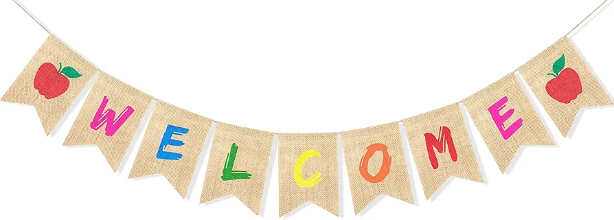 Welcome Banner for First Day of School Classroom Decorations Garland Apple Themed Welcome Class Office Photo Backdrop