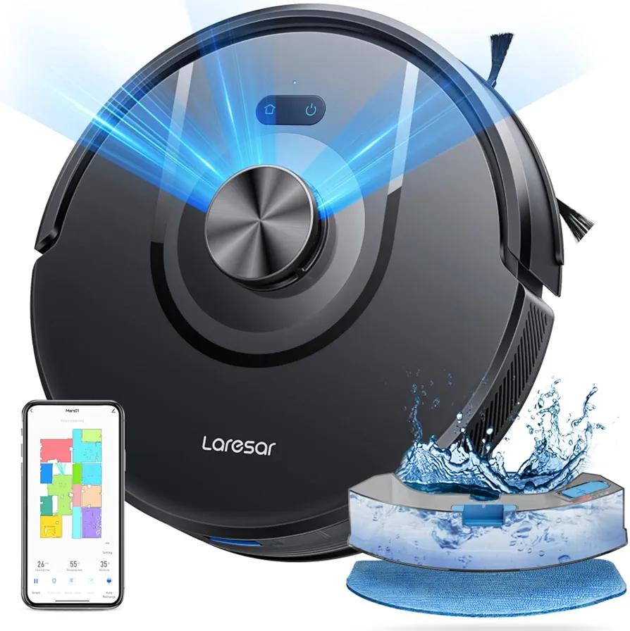 Laresar Robot Vacuums and Mop Combo, 5000Pa Strong Suction with LIDAR Navigation, 3 in 1 Robot Vacuum Cleaner with Auto Carpet Boost, Self-Charging, App&Voice Control, Ideal for Pet Hair(Mars01)